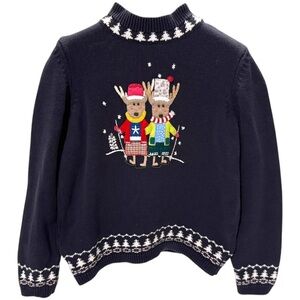 Christopher & Banks Small Reindeer Ugly Christmas Sweater 2008 Embroidered